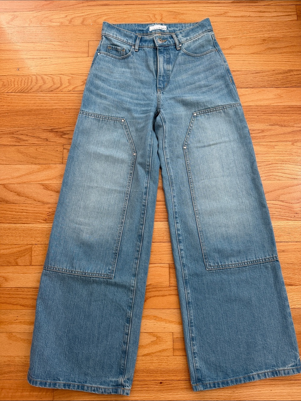 LOFT Medium Blue Wide-Leg Patchwork Jeans